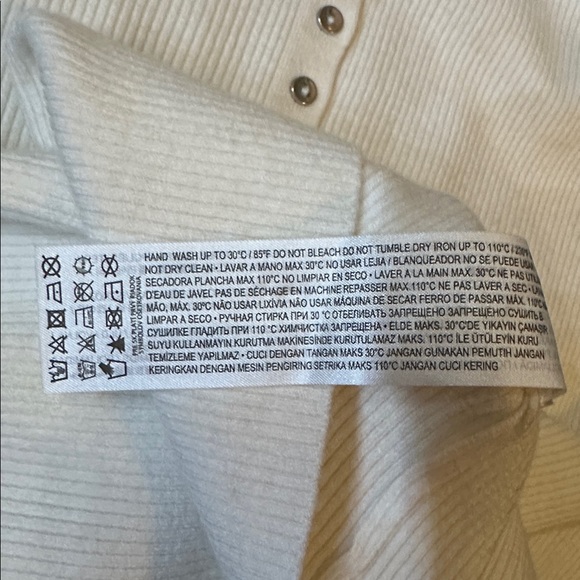 Mango XL Ivory Fine Knit Ribbed Mock Neck Mini Button Front Wool Blend Cardigan - Picture 16 of 16